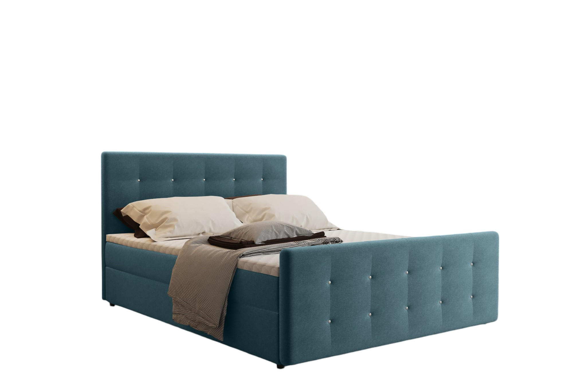 Kaiser Möbel KONTINENTÁLNÍ POSTEL s úložným prostorem, matrací a topperem AMOR Tyrkysová 180x200 cm H3-Bonell