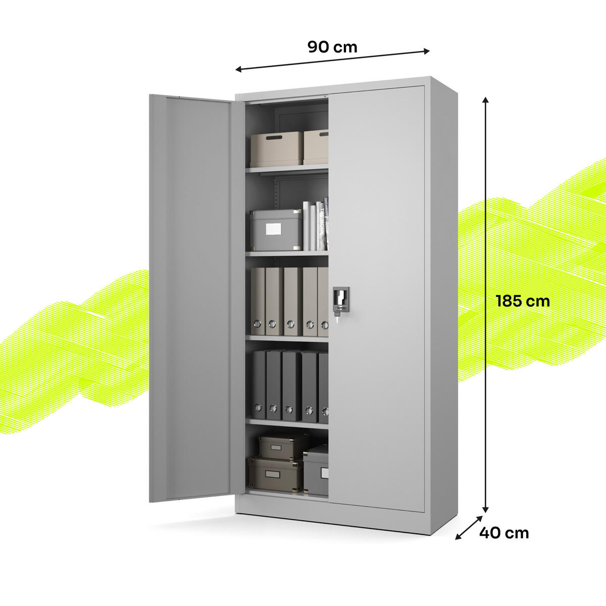 AKTENSCHRANK für Büro Metallschrank für Dokumente und Ordner Stahlschrank Hellgrau abschließbar 90x40x185cm - Hellgrau, Metall (90/185/40cm) - Muralo