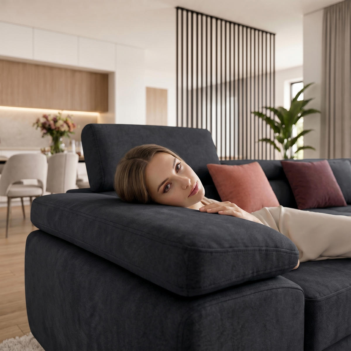 ECKSOFA WILD XXL Rechts mit Schlaffunktion 125x240 Velours Graphit - Silberfarben/Graphitfarben, Holz/Textil (200/400cm) - Muffo