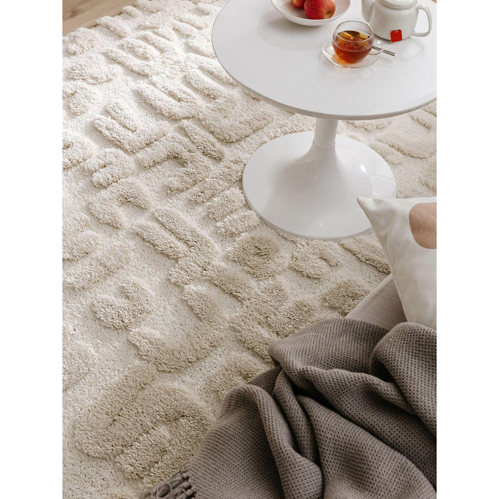 Thumbnail - benuta Pop Hochflorteppich, Creme, Textil, Zeichen/Symbole/Nummern/Buchstaben, Rechteckig, 120x170 cm, Oeko-Tex® Standar...