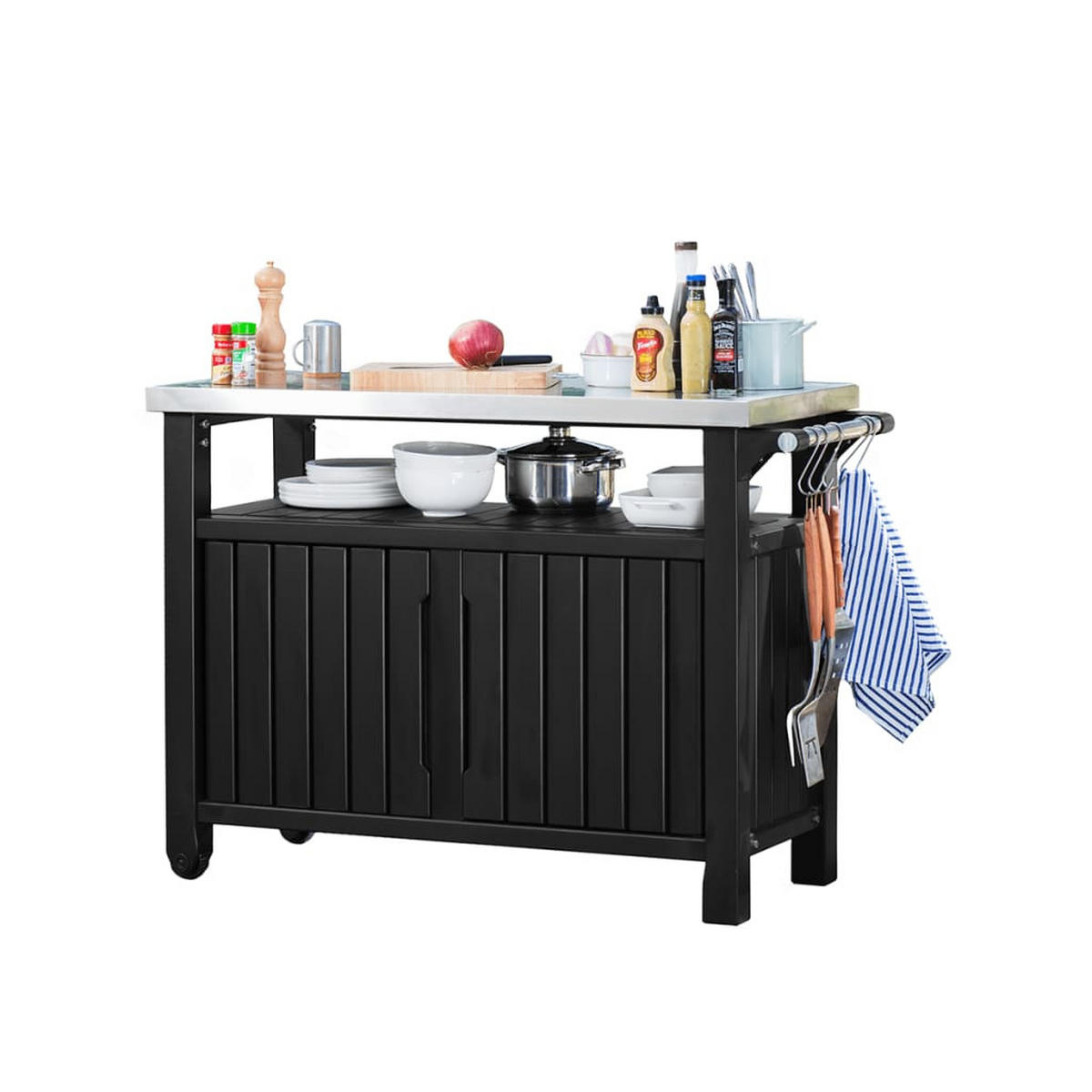 GARTENTISCH Für Grill Unity Multifunktional Xl Holzoptik - Graphitfarben, Kunststoff (54/123.7/90cm) - Keter