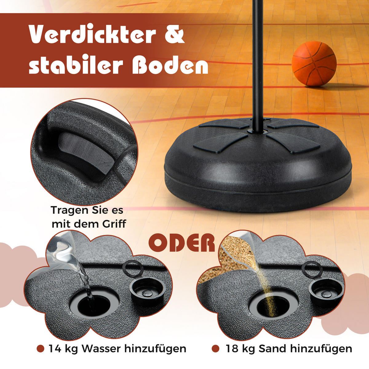 BASKETBALLKORBSTäNDER Schwarz - Schwarz, Metall (13/43cm) - COSTWAY