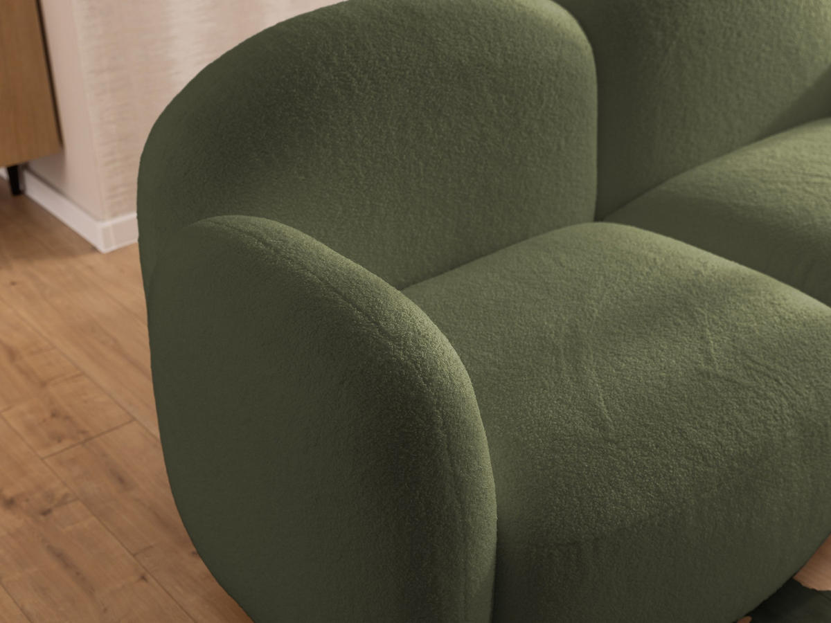 ECKSOFA Nuvola mit abgerundetem Design Grün Bouclé-Stoff - Ottomane Rechts - Schwarz/Grün, Holz/Kunststoff (268/146cm) - S-Style Möbel