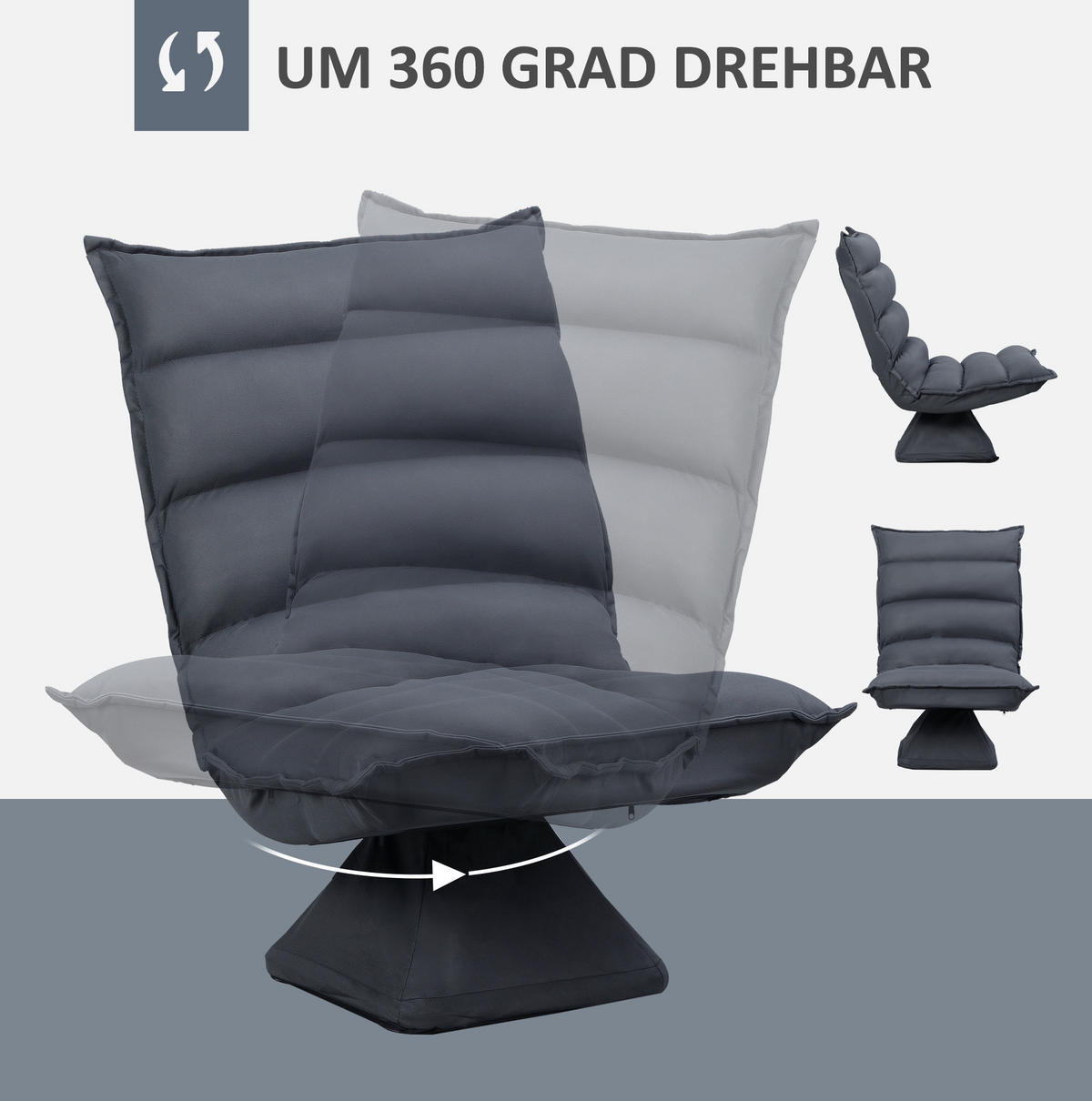 BODENSESSEL Mikrofaserbezug 360° drehbar, 5-fach verstellbare Rückenlehne 70/62/95 cm Dunkelgrau - Dunkelgrau, Metall (70/95/62cm) - Redom
