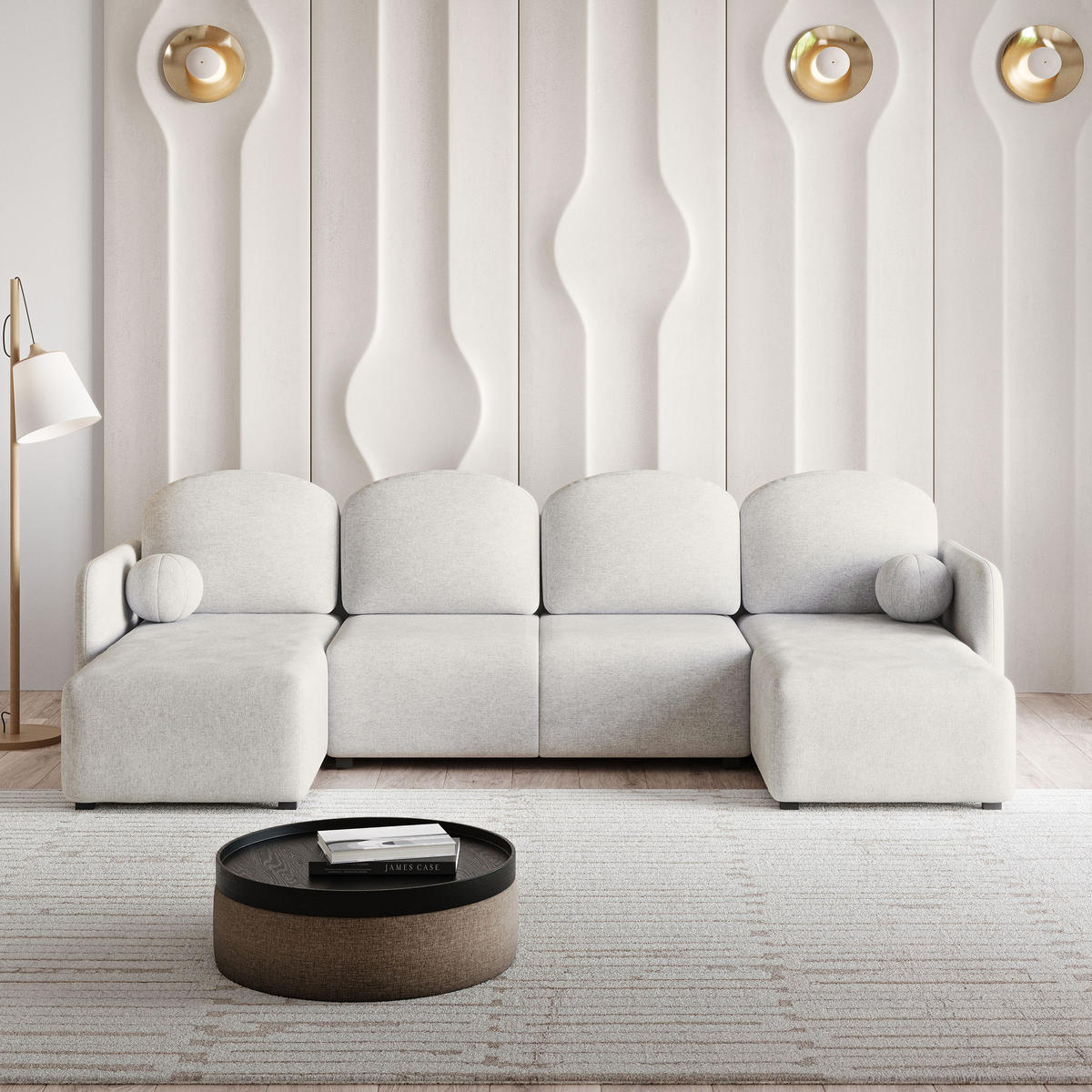 ROHOVÁ SEDAČKA NUBERO krémová - šedá/krémová, dřevo/textil (285/143cm) - MASSENO