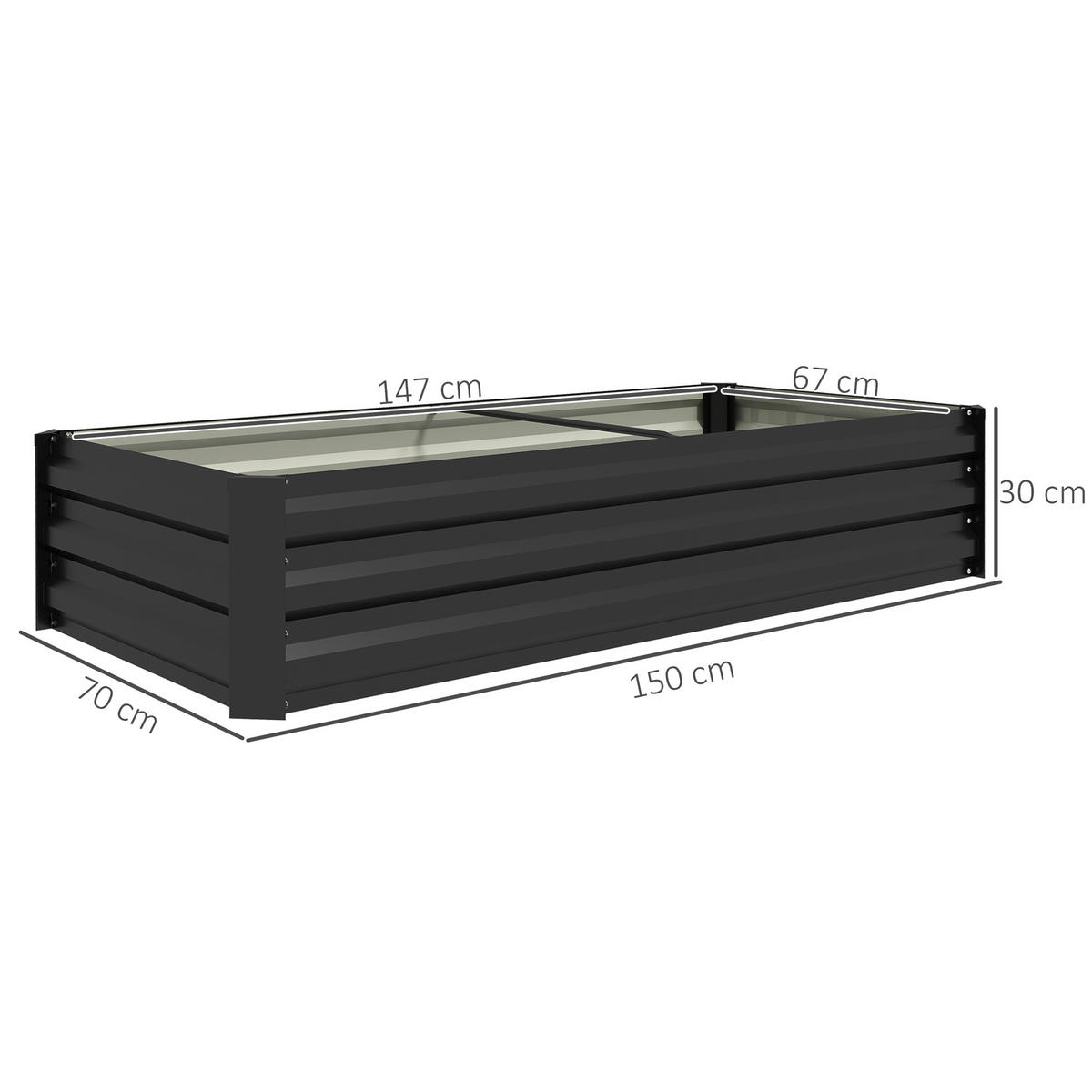 HOCHBEET DE-12160 rechteckig 150/70/30 cm mit offenem Boden Schwarz - Schwarz, Metall (150/30/70cm) - ComfortXL
