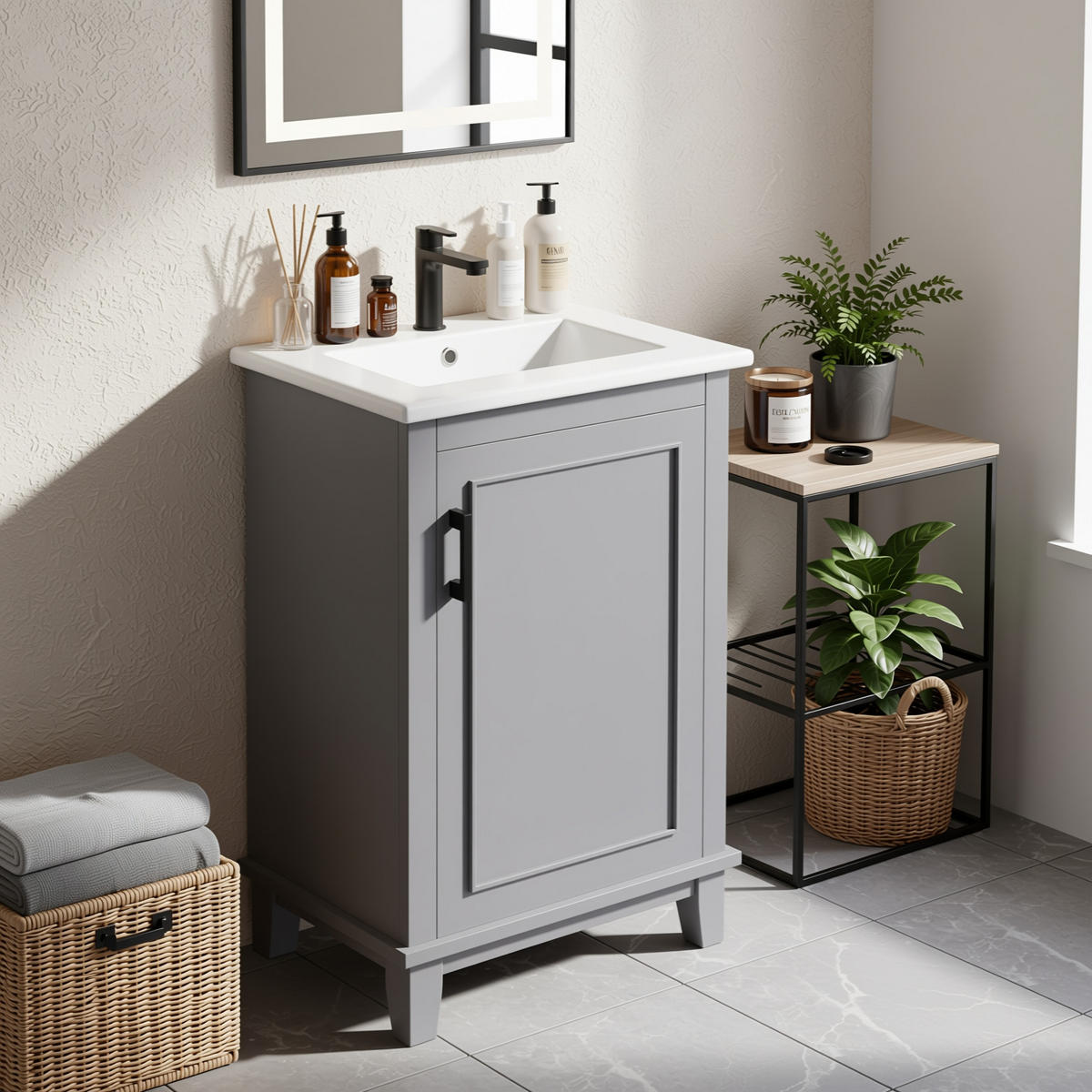 WASCHTISCHKOMBI Grau kompakt mit Keramikbecken - Grau, Keramik/Holzwerkstoff (51/83/34cm) - Urban Meuble