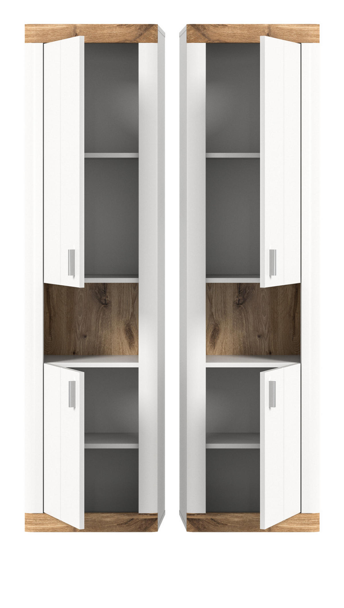 HOCHSCHRANK weiß, Eiche 45 cm, Badschrank mit Soft-Close - Eichefarben/Silberfarben, Holzwerkstoff/Kunststoff (45/172/30cm) - Inn.Furn