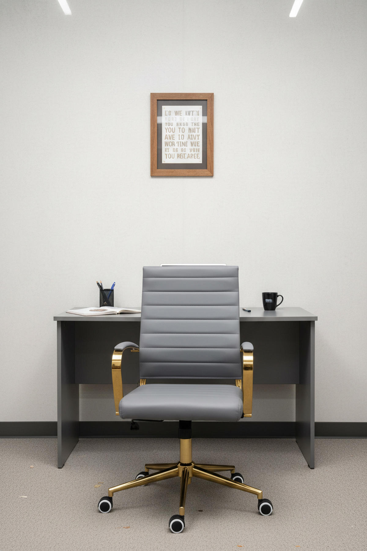 BÜROSTUHL Vantor Kunstleder grau - Goldfarben/Grau, Metall (57/109/59cm) - TPFLiving