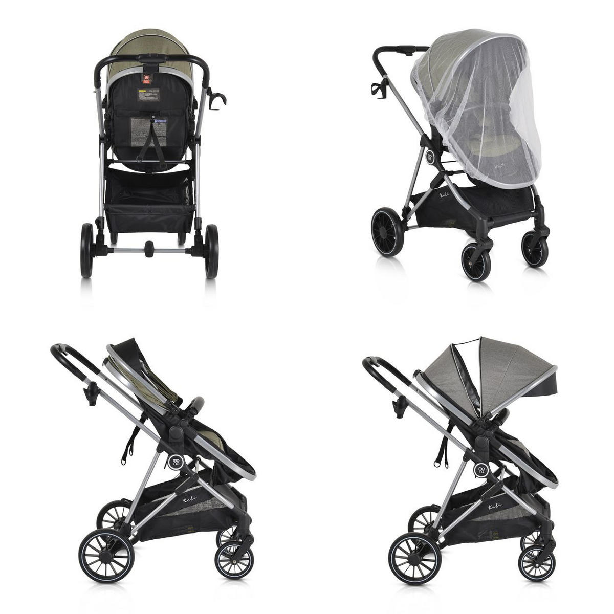 KINDERWAGEN 2 in 1 Kali grün umbaubar, Korb, Getränkehalter, Tasche - Grün, Metall (77/58/109cm) - Moni