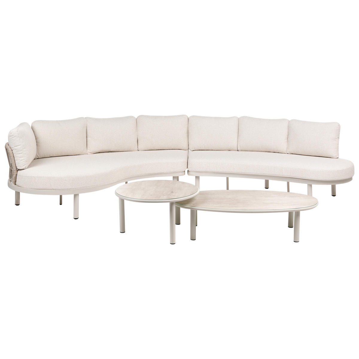 GARTENSOFA 6-Sitzer mit Tischen Metall Hellbeige Oriolo - Beige, Metall (352/84/120cm) - Beliani