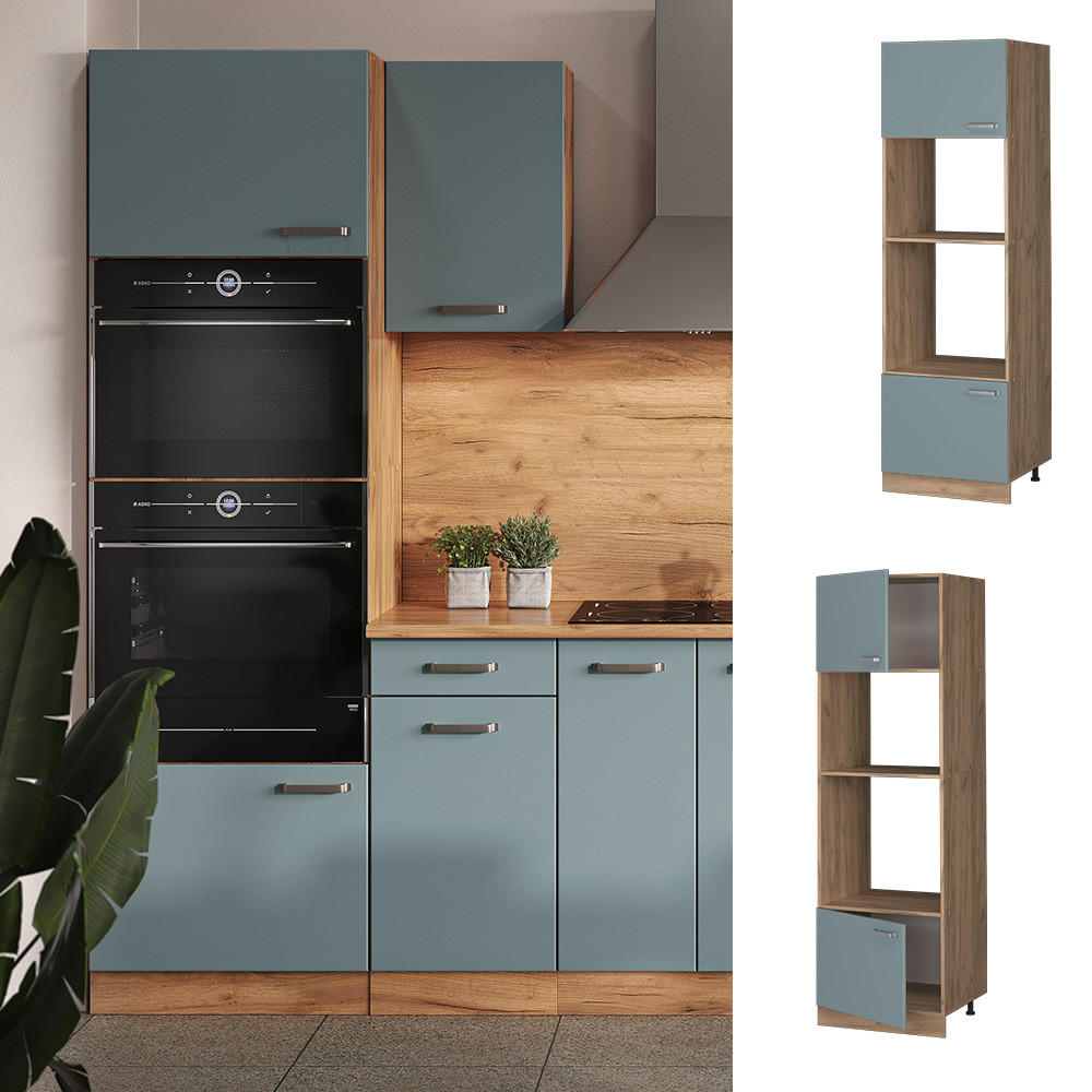 MIKROWELLENSCHRANK R-Line Blau-Grau 60 cm - Honigeiche/Eiche Wotan, Holzwerkstoff (60/206.8/57.2cm) - Vicco