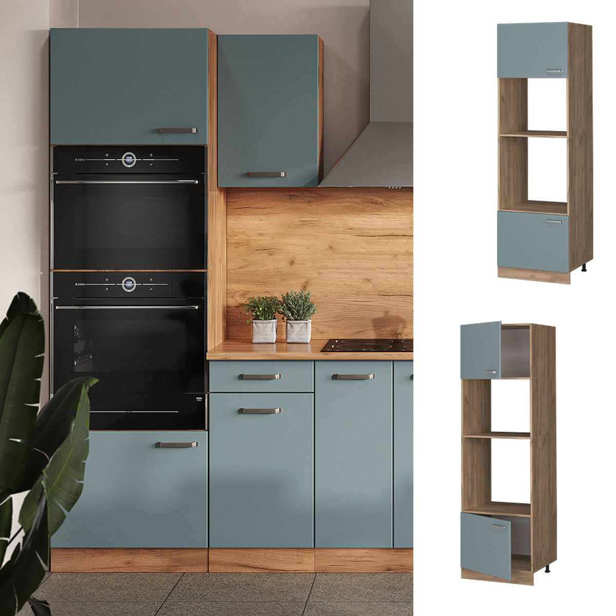 MIKROWELLENSCHRANK R-Line Blau-Grau 60 cm - Honigeiche/Eiche Wotan, Holzwerkstoff (60/206.8/57.2cm) - Vicco