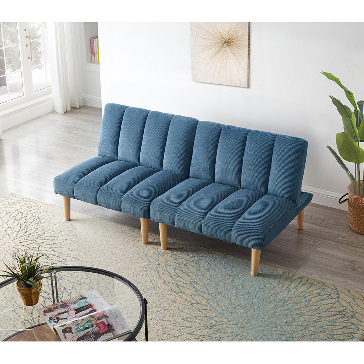 SCHLAFSOFA mit 3-fach verstellbarer Rückenlehne, Blau - Blau, Textil (82/72/167cm) - KOMHTOM