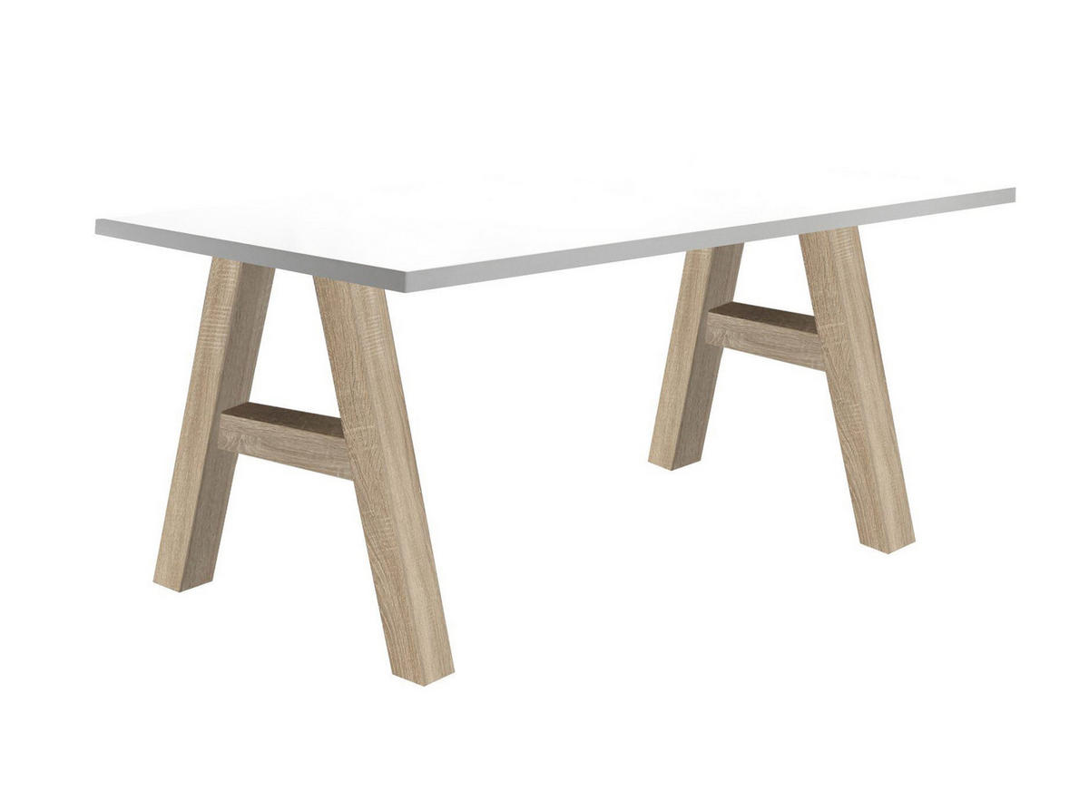SCHREIBTISCH Edi 4 140 x 70 x 75 Bürotisch eiche sägerau/weiß matt lack - Weiß, Holz (140/70/75cm) - 58aufmkessel