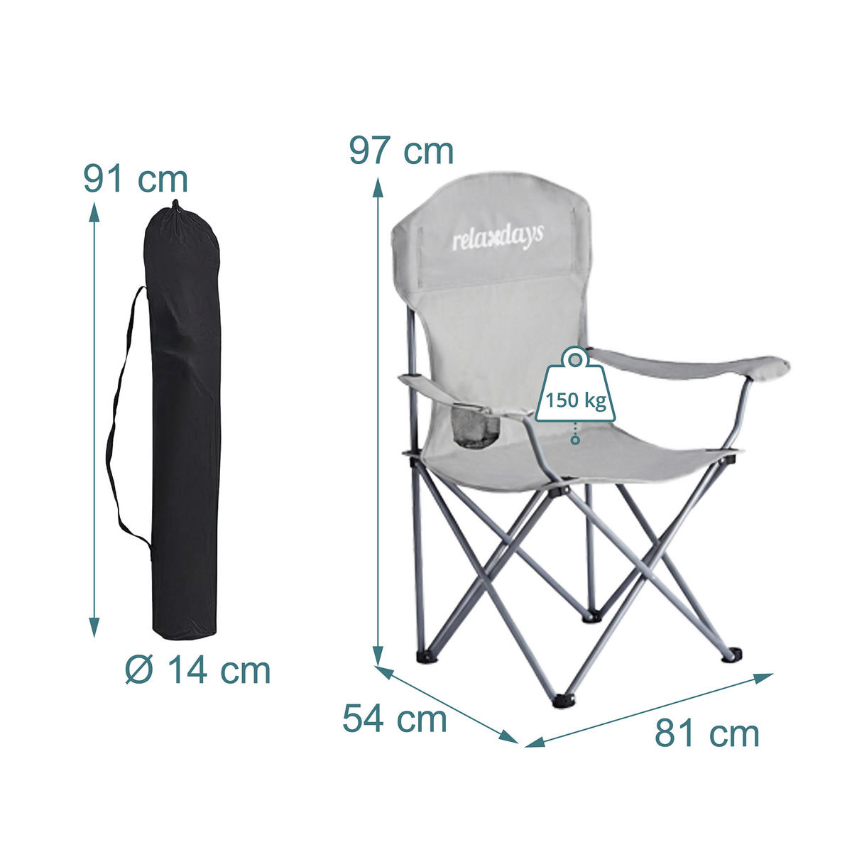 2XSKLÁDACÍ židle - šedá, kov/textil (81/97/54cm) - Relaxdays