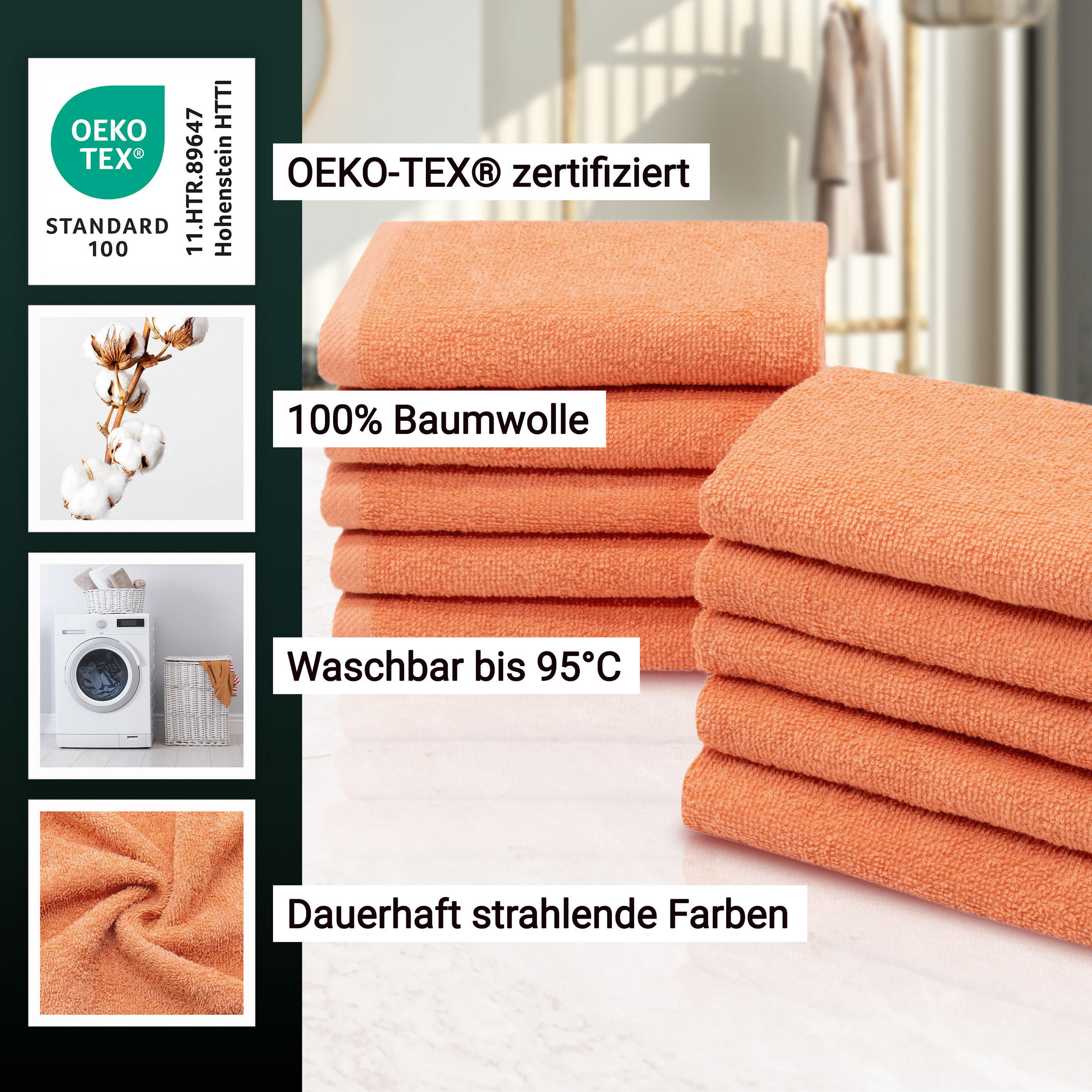 SEIFTÜCHER, 10er-Set, 30x30 cm, 100% Baumwolle, Orange - Terra cotta, Textil (30/30cm) - Zollner