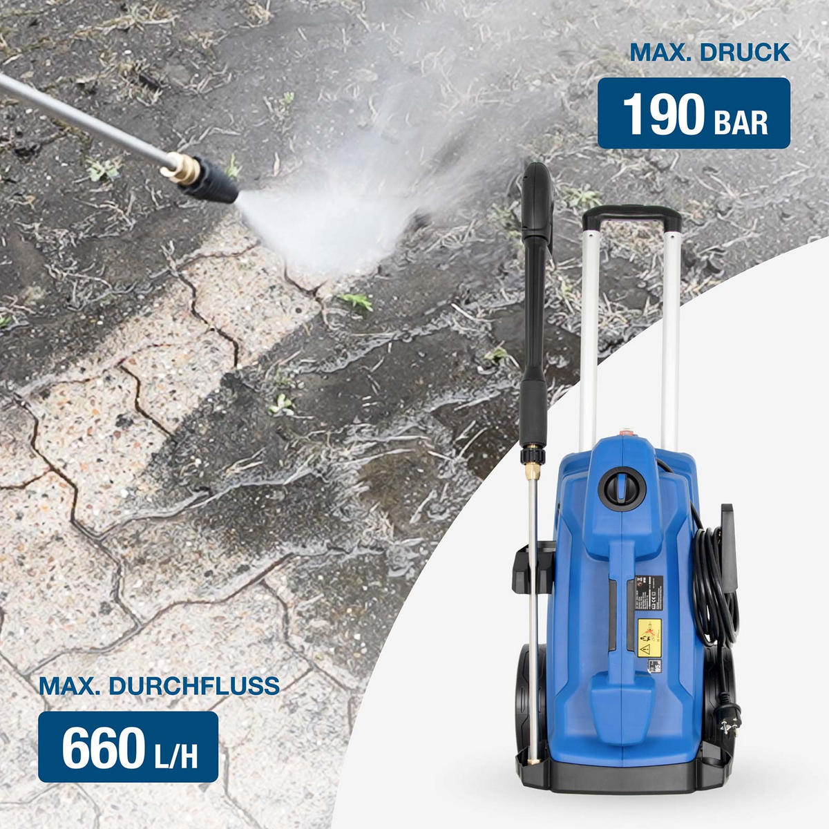 ELEKTRO-HOCHDRUCKREINIGER HPW3100IE (3100W, 190bar, 660 l/h, Induktionsmotor, Blau) - Blau, Kunststoff (33/93/33cm) - HYUNDAI