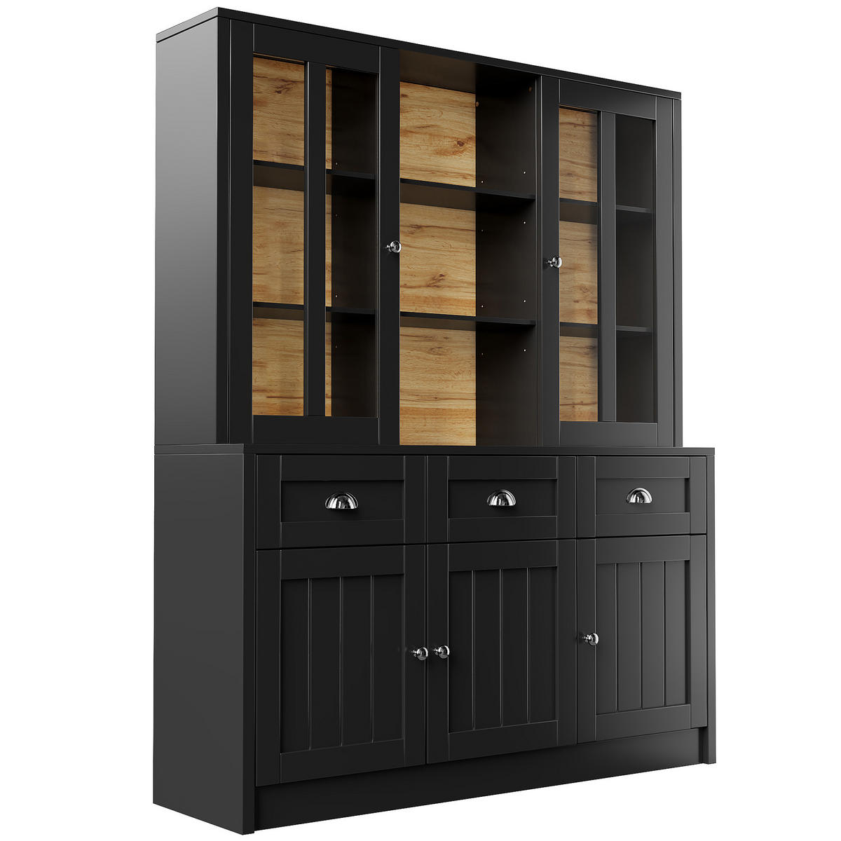 BUFFETSCHRANK Kombi Schwarz 140/38.5/175 cm - Schwarz, Holz (140/175/38.5cm) - PANGIVO