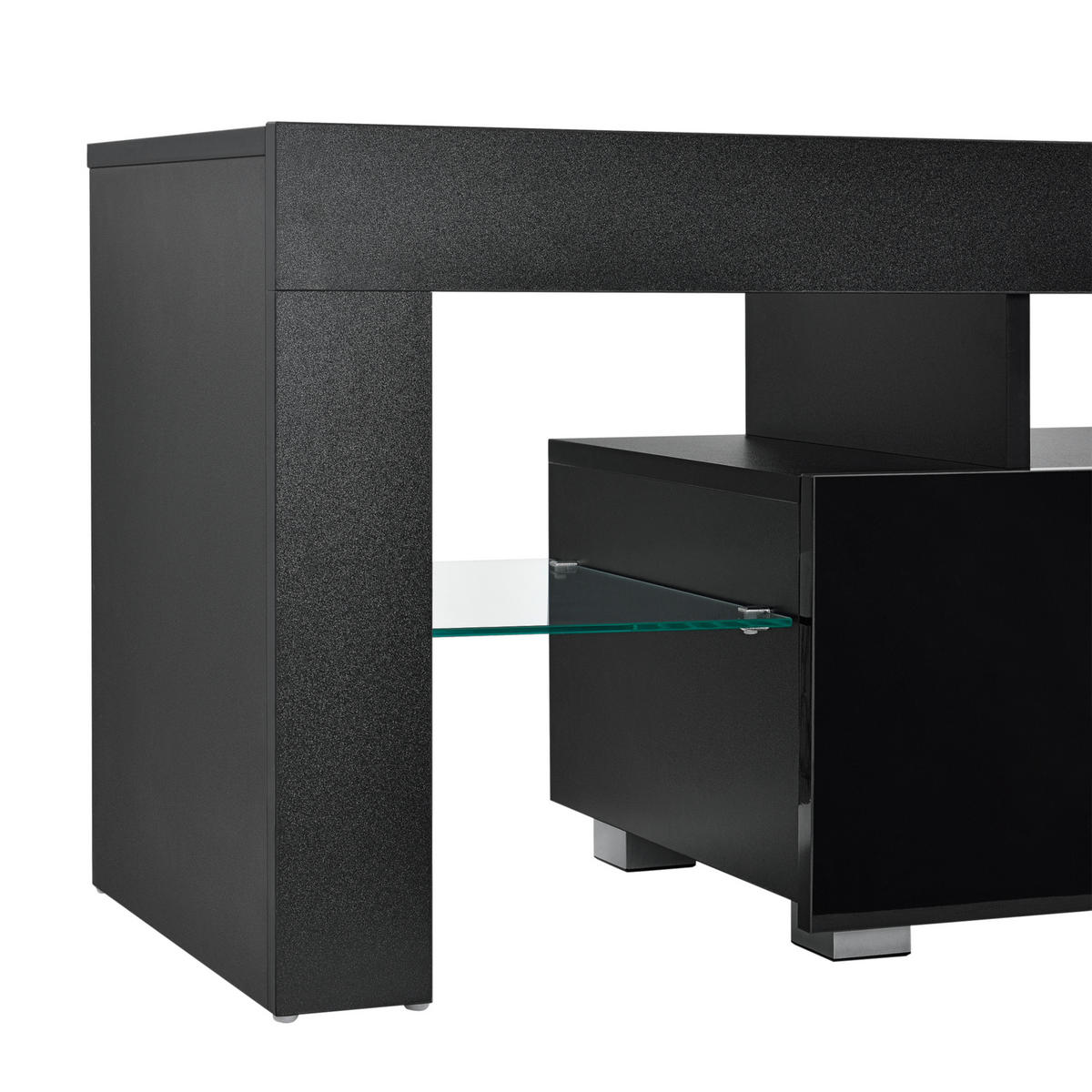TV-ELEMENT Grimsey - Schwarz Hochglanz, Glas/Holzwerkstoff (130/45/35cm) - [en.casa]