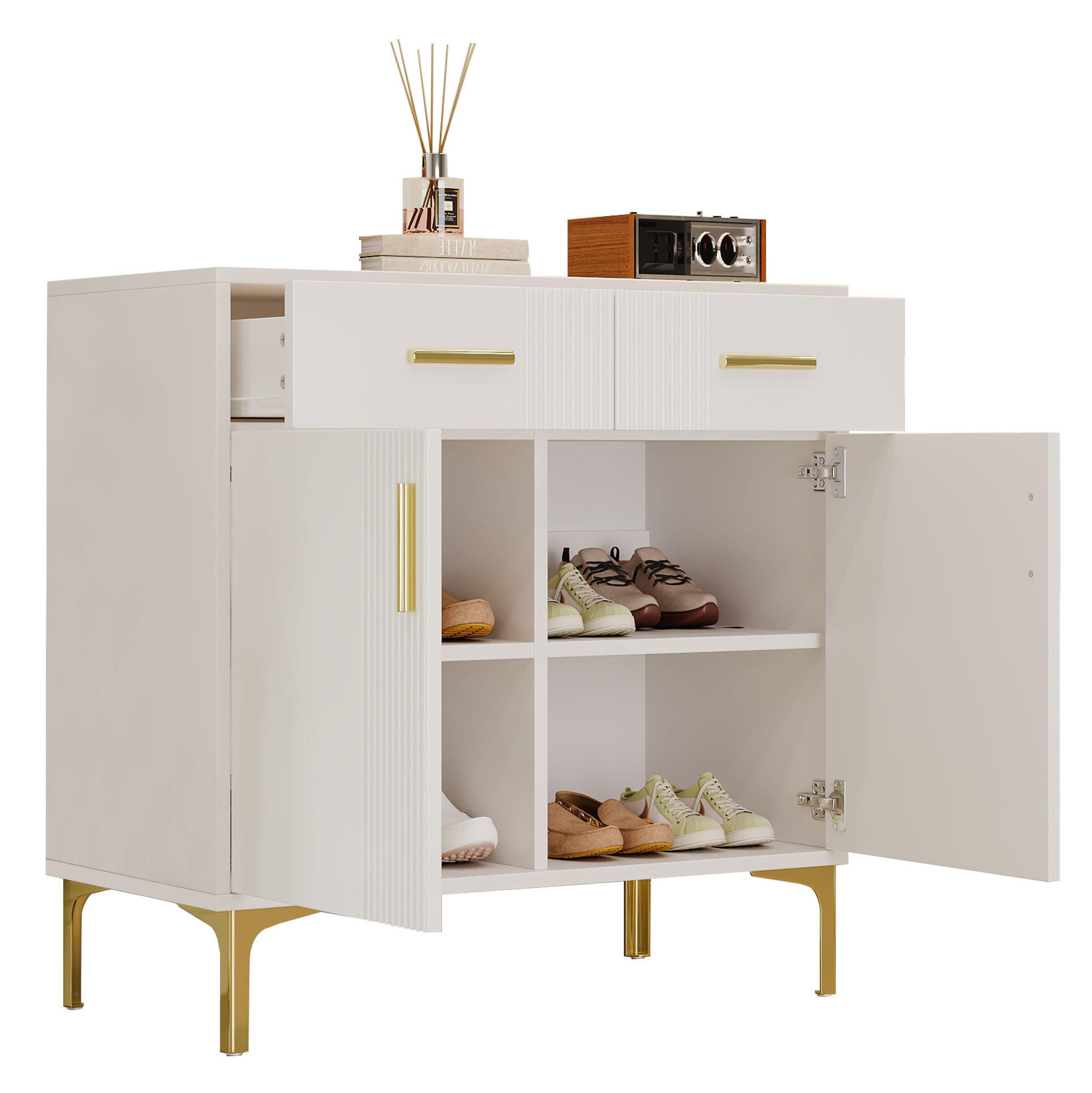 OKWISH BOČNÍ skříň 80/35/79,5 cm bílá z MDF s dvěma dveřmi a dvěma zásuvkami