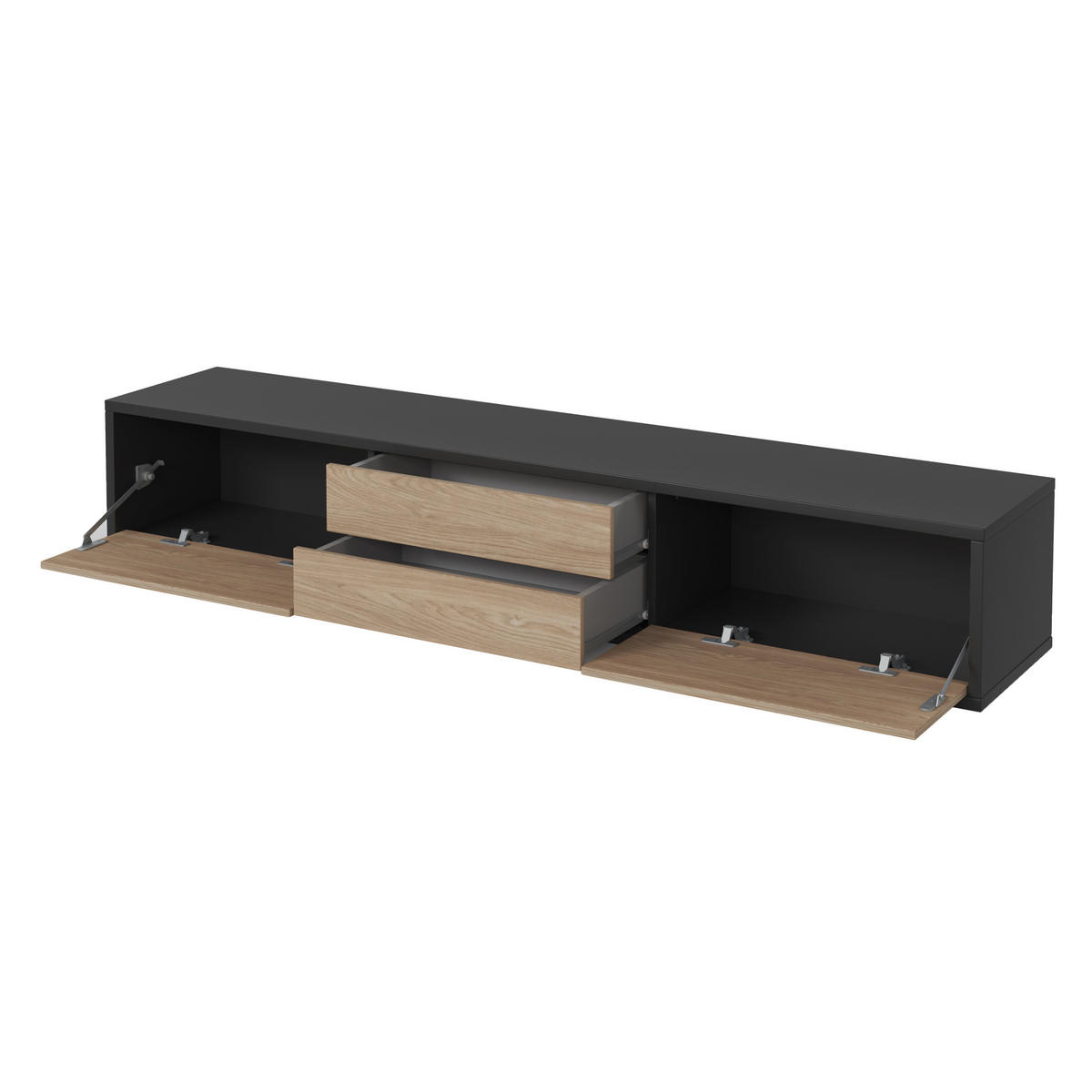 LOWBOARD LIVIA 180x36x32 cm mit 2 Schubladen und 2 Türen Anthrazit - Eichefarben/Anthrazit, Holzwerkstoff (180/32/36cm) - MASSENO