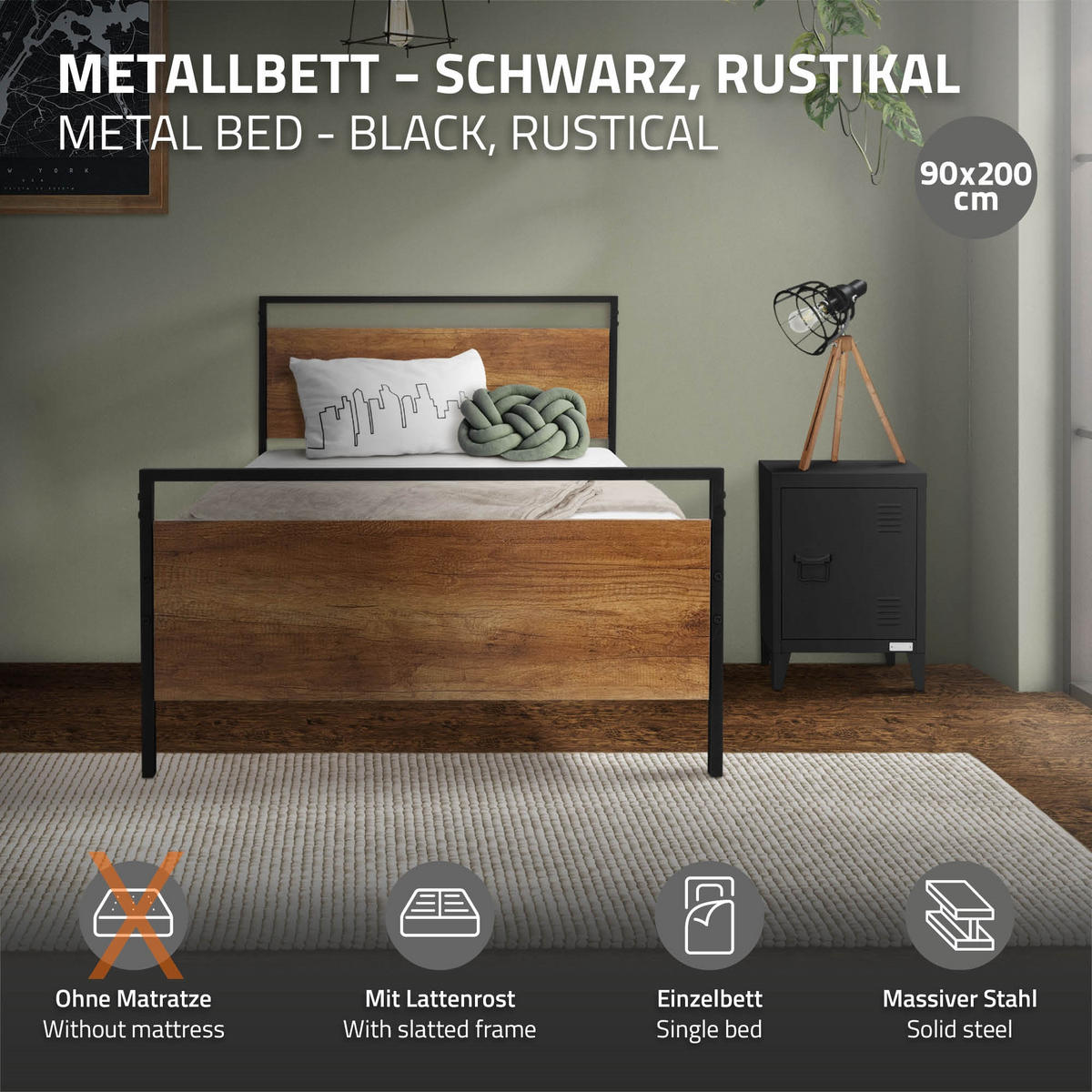 METALLBETT 200/90 cm - Braun, Metall (90/200cm) - ML-DESIGN