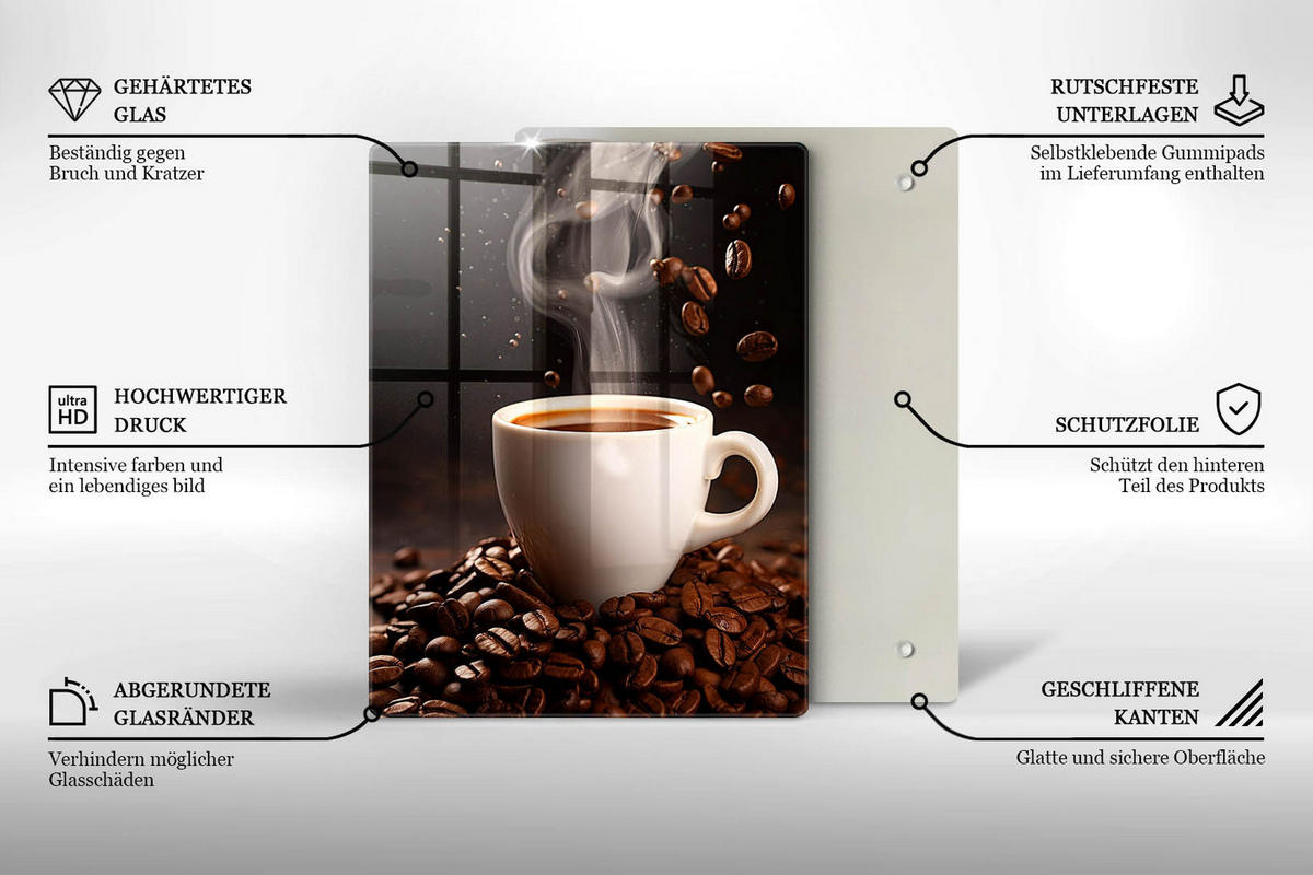 GLASPLATTE 40x52 cm Heiße Tasse Kaffee - Dunkelbraun, Glas (40/52cm) - Wallfluent