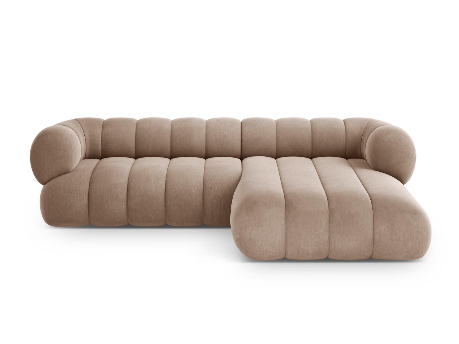 ECKSOFA rechts Koge aus Samt dunkelbeige 5 Sitzplätze - Mokka, Textil (165/270cm) - Cosmopolitan Design