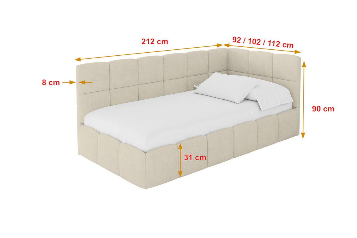 EINZELBETT Jugendbett mit Bettkasten Links, mit Matratze - LIVY 100x200 Beige - Cappuccino, Holzwerkstoff/Textil (100/200cm) - ALTDECOR