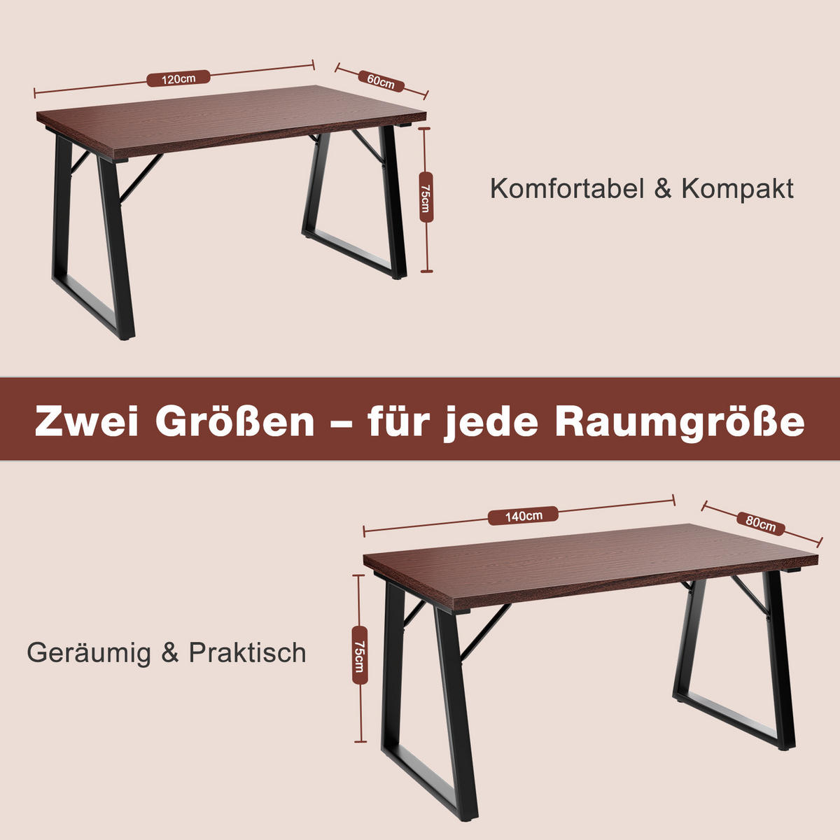 ESSTISCH in Holz, Metall 140/80/75cm - Walnussfarben/Schwarz, Holzwerkstoff (80/140/75cm) - HOMAVO