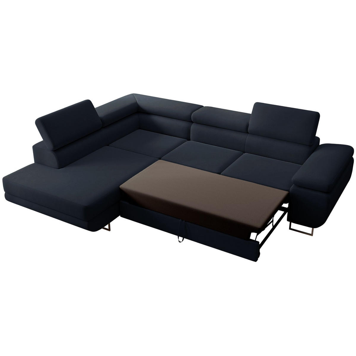 ECKSOFA Stevil Dunkelblau Velours - Silberfarben/Dunkelblau, Textil/Metall (275/203cm) - Selsey