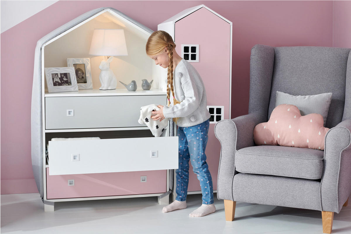 BEZUG-FÜR-KINDERMÖBEL-SET MIRUM 3 Stück, Rosé/Grau - Pink/Grau, Textil (173/3/80cm) - KONSIMO®