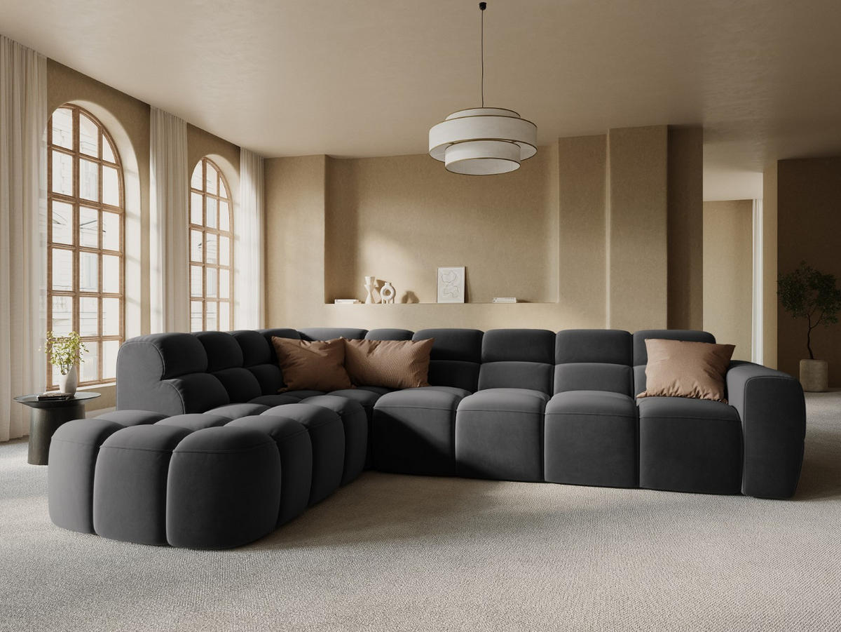 ECKSOFA links Lisa aus Samt dunkelgrau 5 Sitzplätze - Dunkelgrau, Textil (234/293cm) - Micadoni