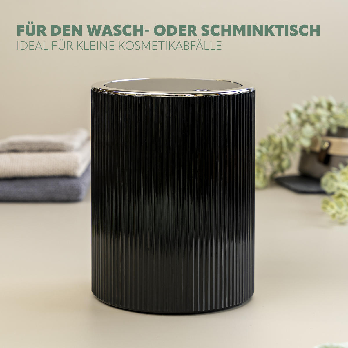 KOSMETIKEIMER 5,5 Liter, GAVELLO schwarz, Kunststoff - Schwarz, Kunststoff (19/24.5/19cm) - bremermann