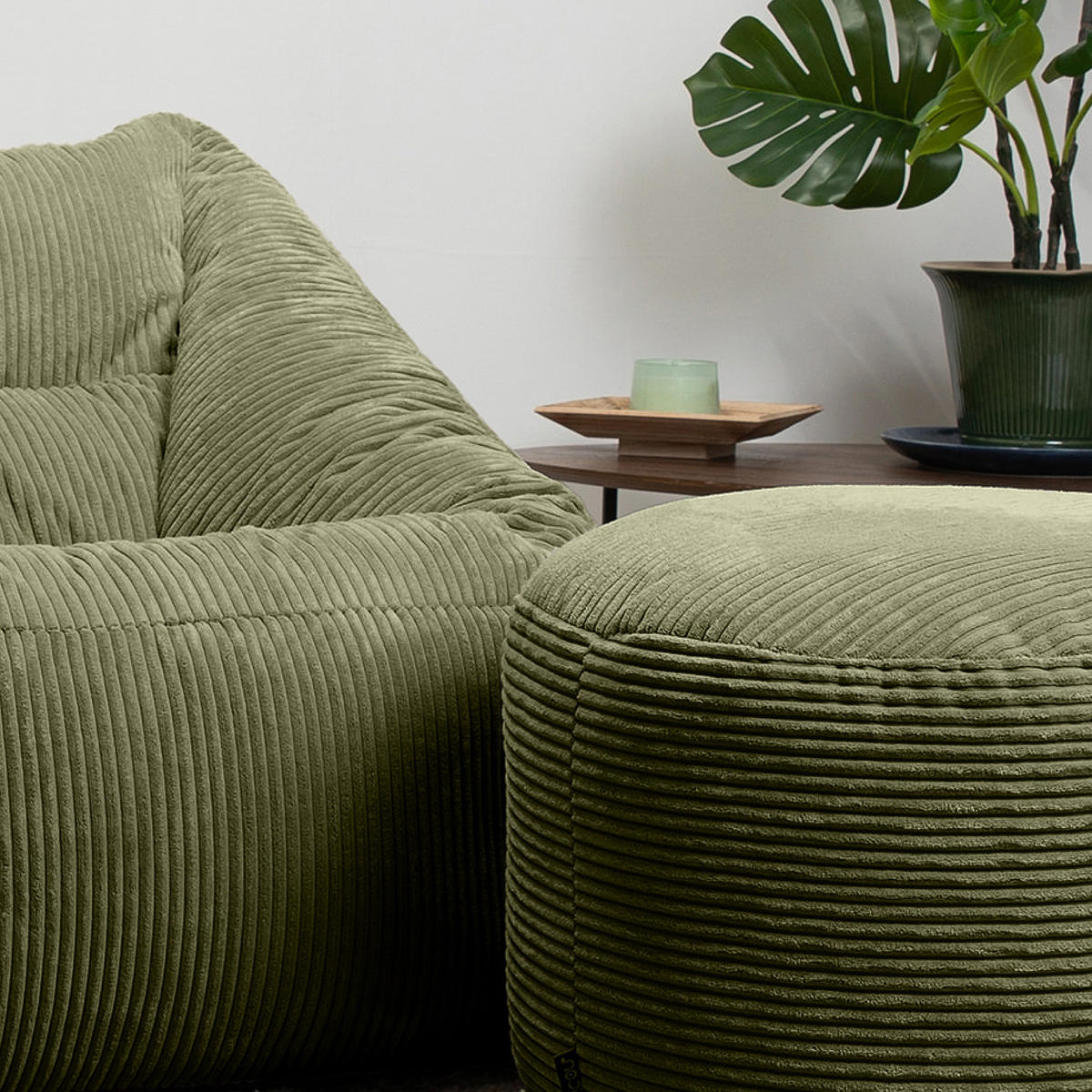 SITZSACK Sessel Natalia + Sitzpouf - Salbeigrün, Textil (100/80/88cm) - icon