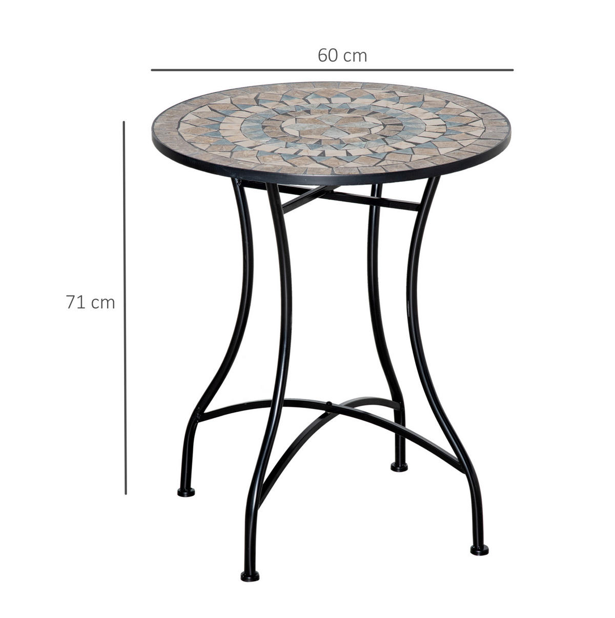 GARTENTISCH 60/60/71 cm beige-schwarz aus Keramik mit Mosaikplatte - Naturfarben, Keramik (60/60/71cm) - OKWISH