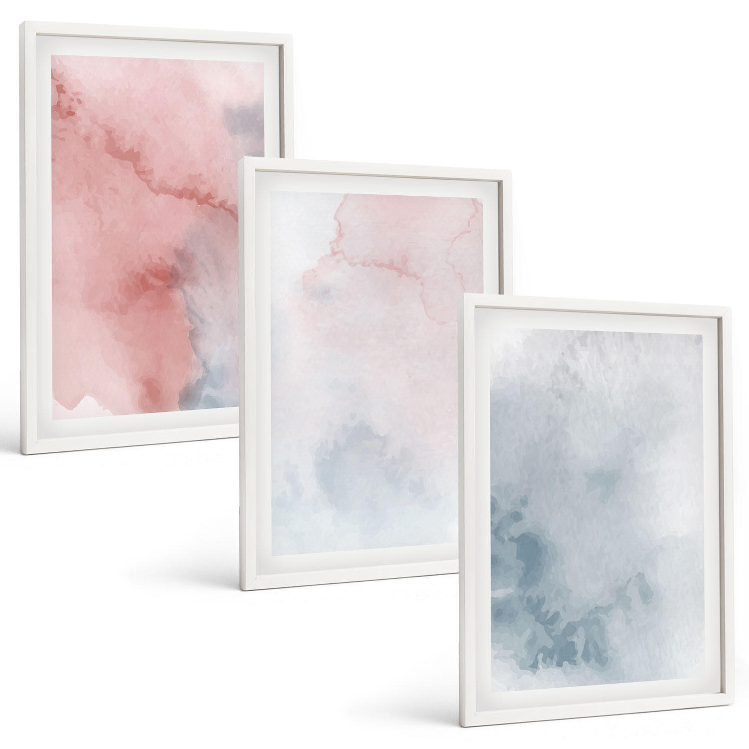 BILDER SET 3er Set - 40x60 cm Weißer Rahmen - Pastellfarben auf Leinwand - Weiß, Kunststoff (40/60cm) - TULUP