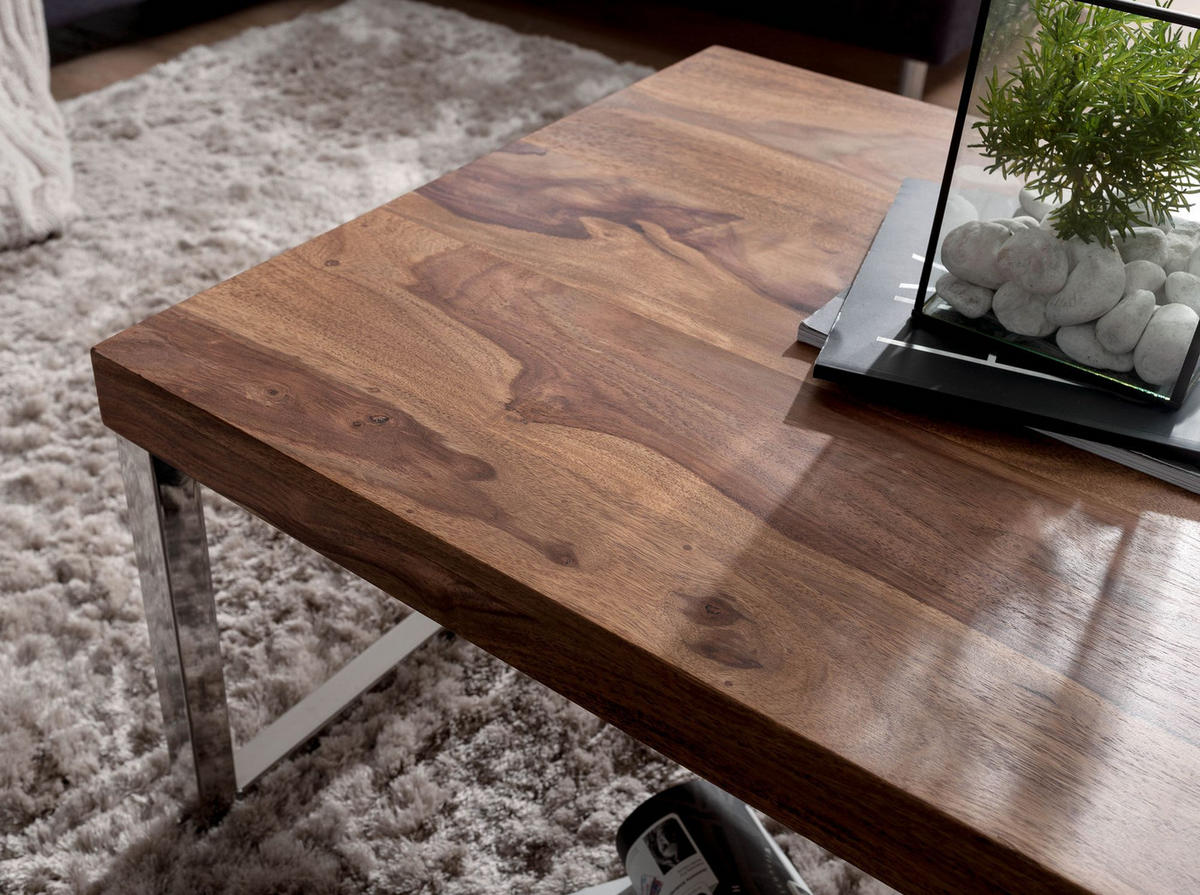 COUCHTISCH Massivholz mit Chromfüßen Handgefertigt, Braun 120x60x40 cm - Silberfarben/Braun, Holz/Metall (60/120/40cm) - KADIMA DESIGN