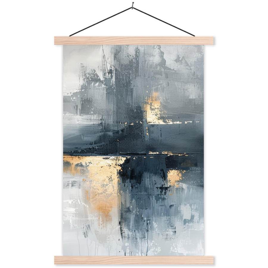 MuchoWow PLAKÁT S MAGNETICKOU LIŠTOU Umění - šedá - zlatá - abstraktní 40x60 cm