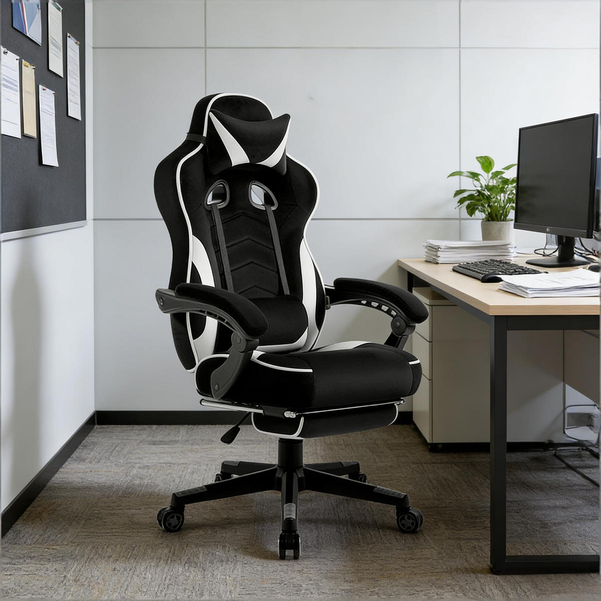 GAMINGSTUHL Schwarz/Weiß 70/46/128 cm - Schwarz, Metall (70/128/46cm) - PANGIVO