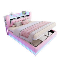 POLSTERBETT 180/200 cm aus Samt mit LED-Beleuchtung, Rosa - Pink, Textil (180/200cm) - OKMYHOME
