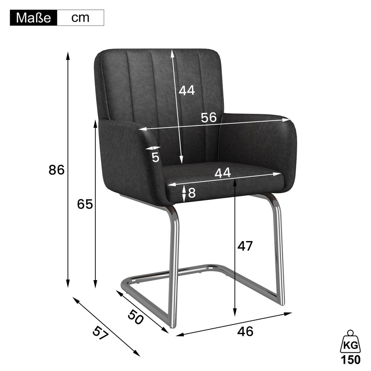 ESSZIMMERSTÜHLE 2er Schwarz Kunstleder Metallbeine modern - Schwarz, Leder (57/86/56cm) - FLIEKS