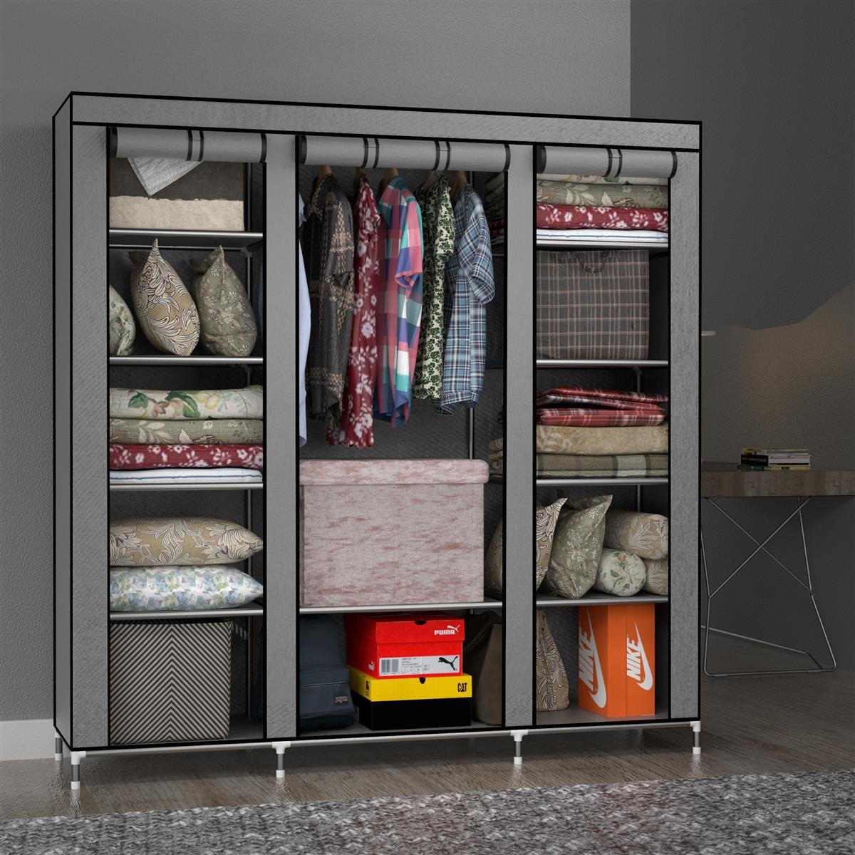 KLEIDERSCHRANK FALTBAR - Grau, Textil (45/175/150cm) - Intirilife