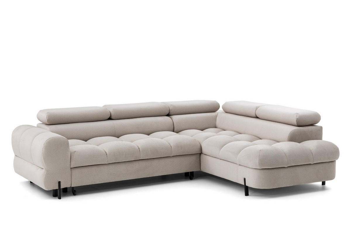 ECKSOFA BOWL L Rechts mit Schlaffunktion 125x195 Velours Creme - Creme/Schwarz, Holz/Textil (195/260cm) - Muffo