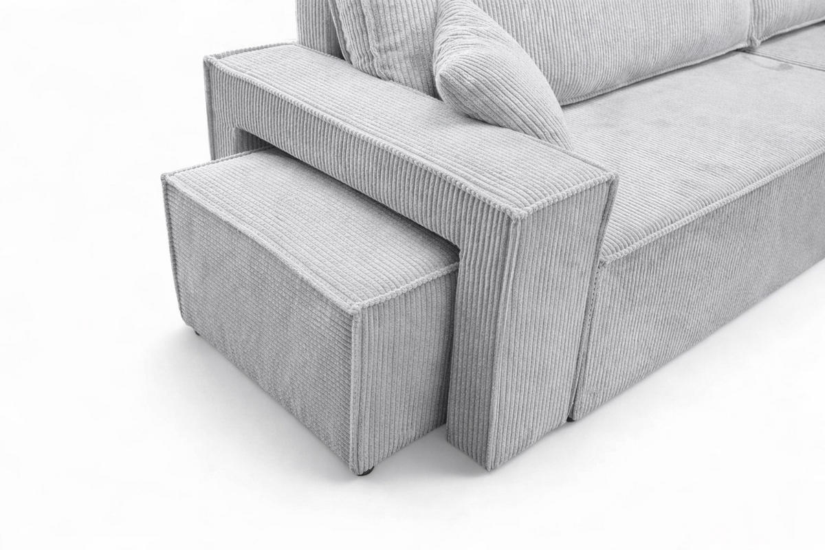 ECKSOFA Mit Schlaffunktion Und Pouf, Cordstoff Poso, Hellgrau, Rechts, Best L Mit Pouf - Hellgrau, Holz (244/145cm) - Kaiser Möbel