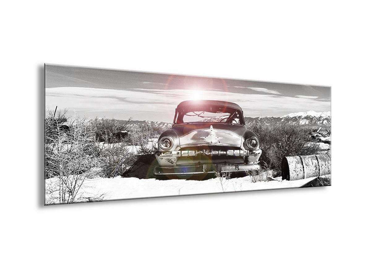 GLASBILD 80x30 cm Oldtimer Schwarz Weiß - Anthrazit, Glas (80/30cm) - artissimo