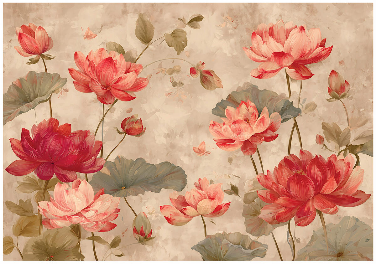 FOTOTAPETE Blumen Felder Orange 250x175 cm - Multicolor, Papier (250/175cm) - Wallarena