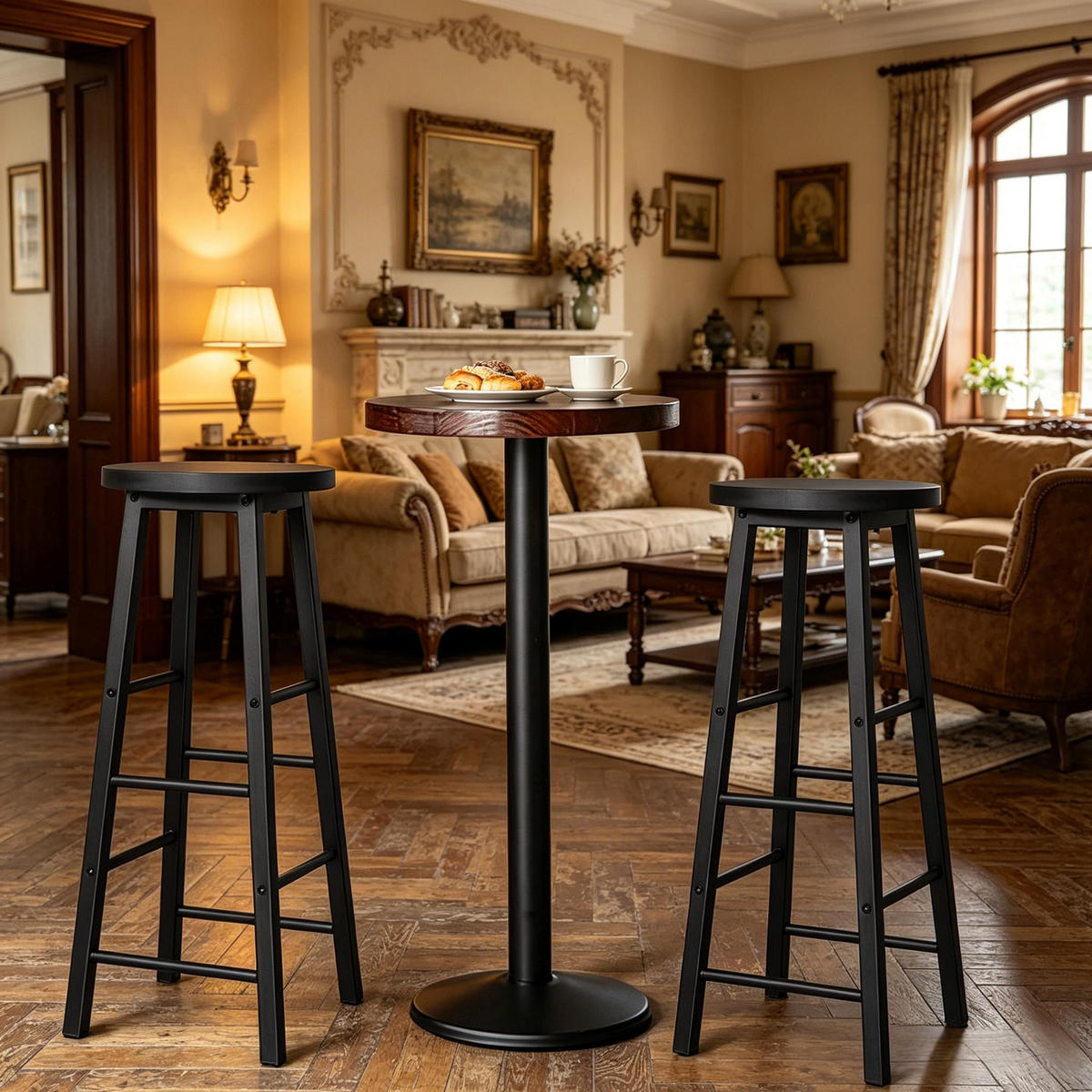 BARHOCKER 2er-Set Schwarz aus Metall und MDF mit Fußstütze - Schwarz, Holzwerkstoff (30/71/30cm) - PANGIVO