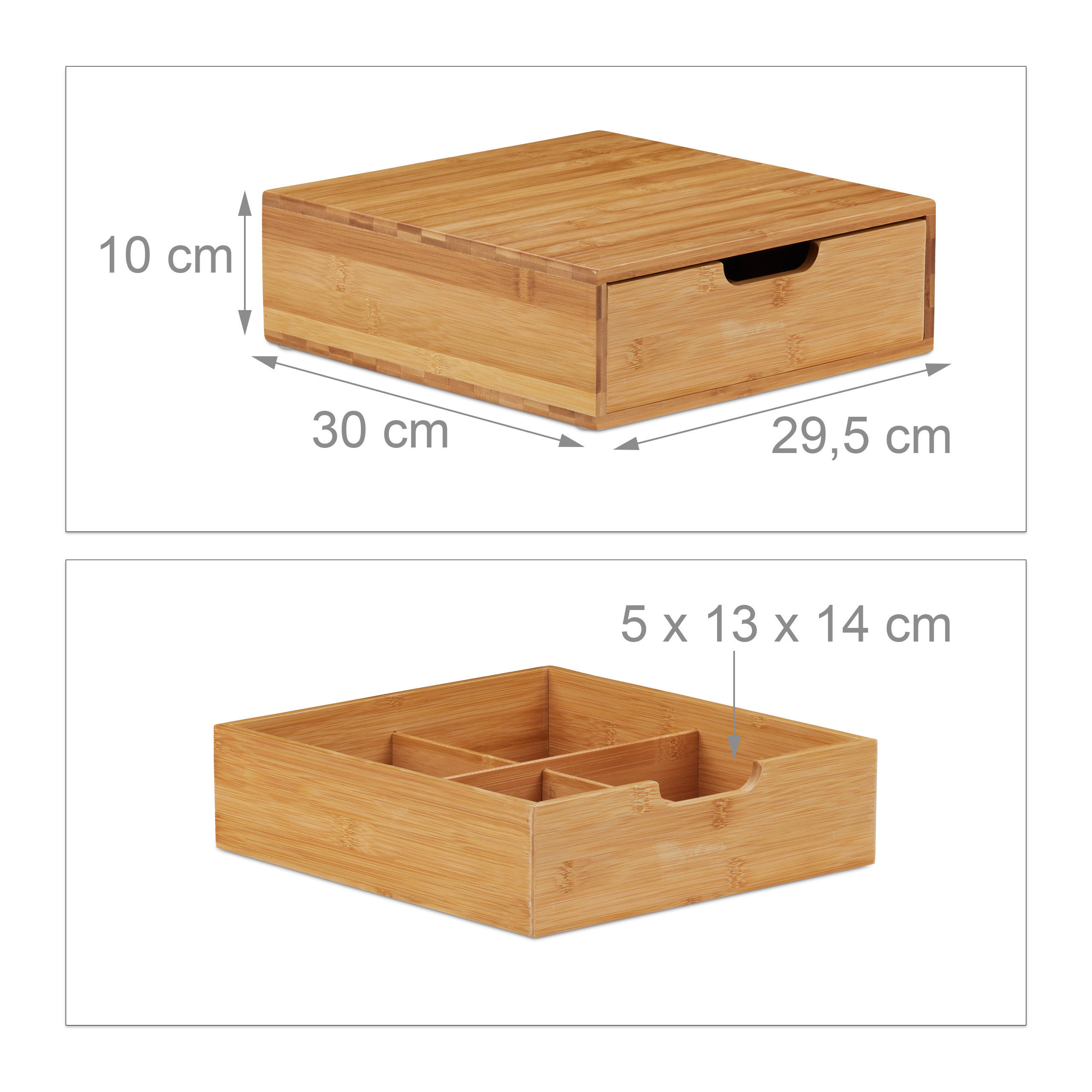 Thumbnail - Relaxdays Schubladenbox, Hellbraun, Holz, 29.5x10x30.5 cm, Arbeitszimmer, Schreibtische